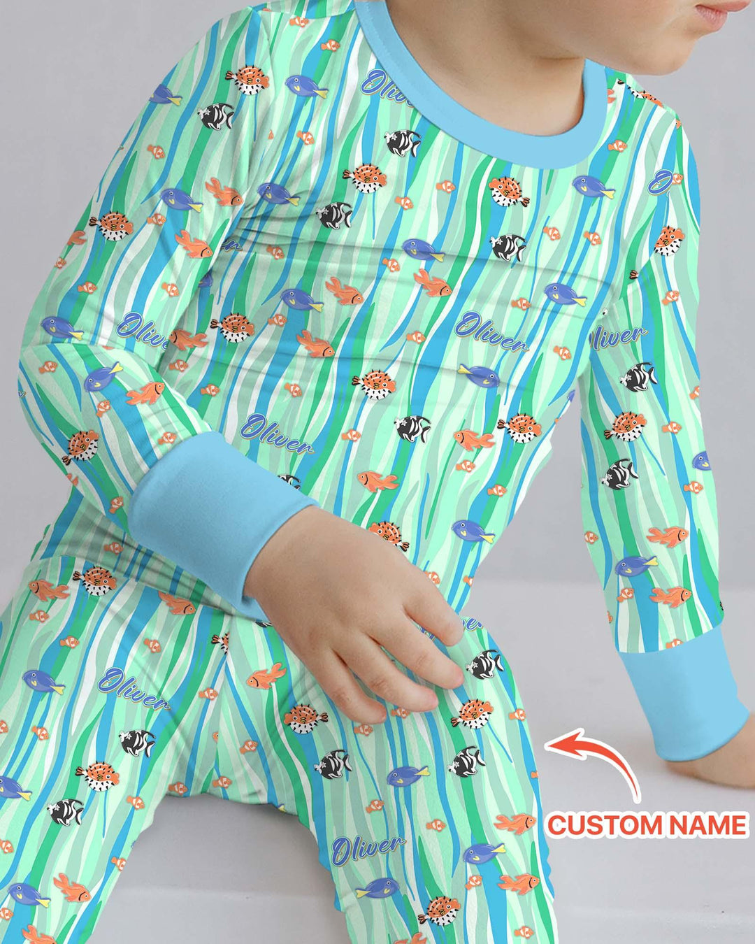 Custom Name Summer Beach Bamboo Two Piece Long Sleeve Pajama Set