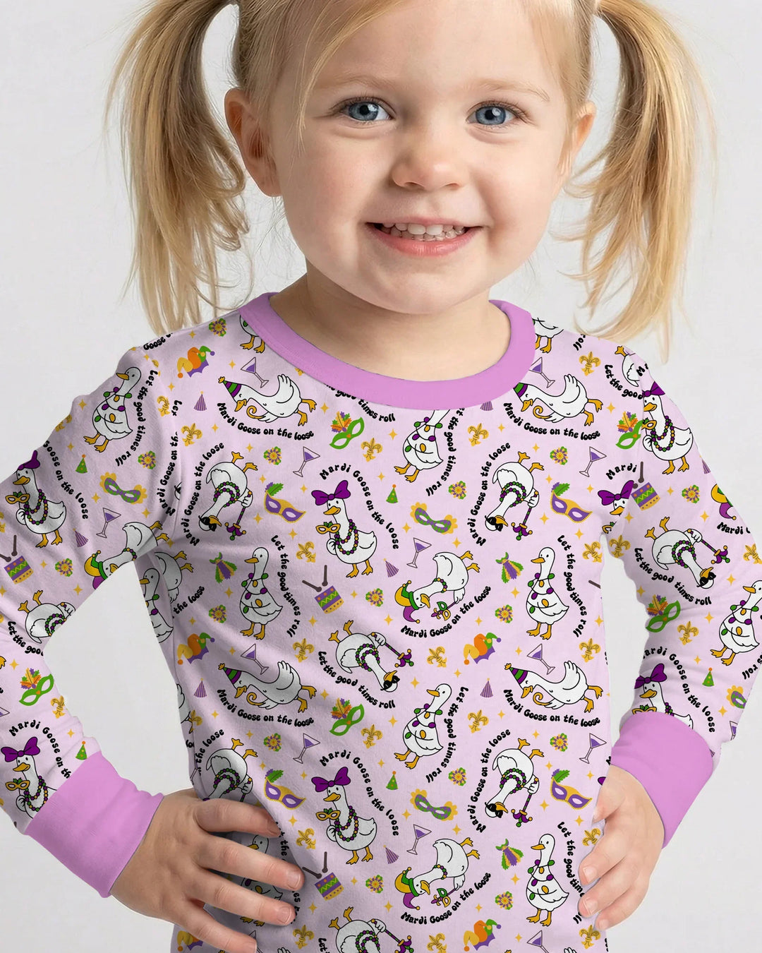 Mardi Gras Silly Goose Bamboo Two Piece Long Sleeve Pajama Set