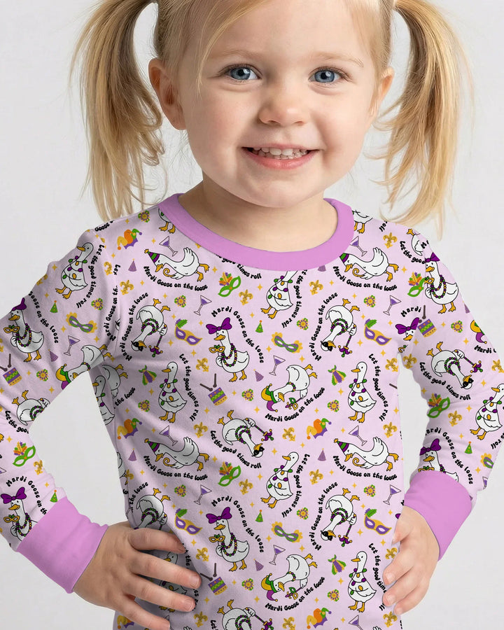 Mardi Gras Silly Goose Bamboo Two Piece Long Sleeve Pajama Set