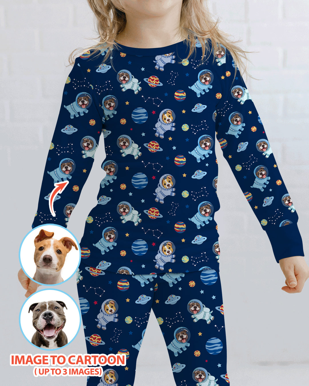 Astronaut Custom Pet Image Family Matching Bamboo Two Piece Long Sleeve Pajama Set