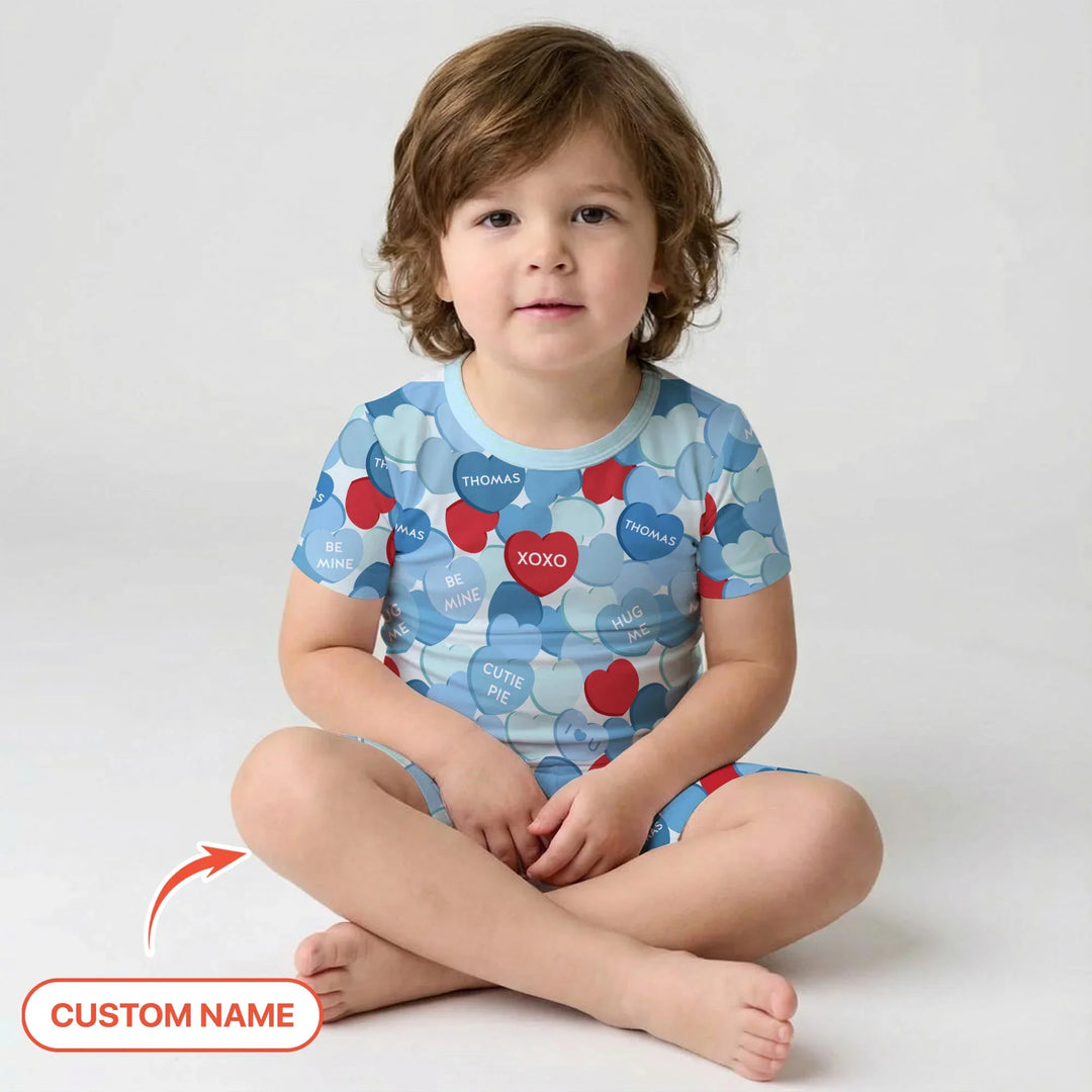 Valentine Candy Crush Family Matching Bamboo Two Piece Short Sleeve Shorts Pajama Set