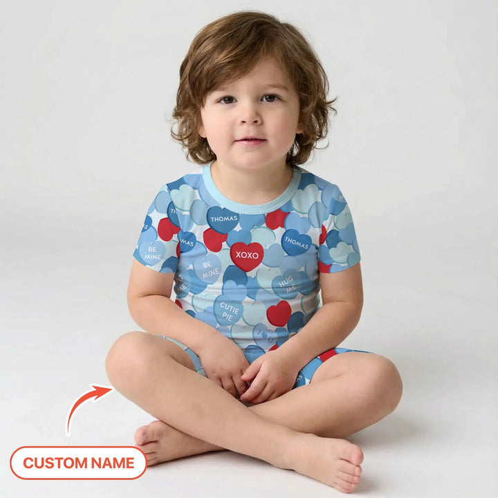 Valentine Candy Crush Family Matching Bamboo Two Piece Short Sleeve Shorts Pajama Set