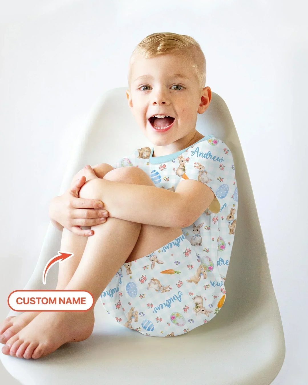 Custom Name Bunny Garden Bamboo Two Piece Short Sleeve Shorts Pajama Set