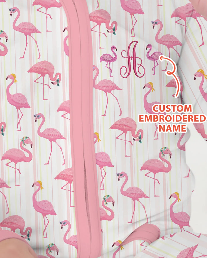 Custom Name Embroidered Flamingo Bamboo Convertible Zippy