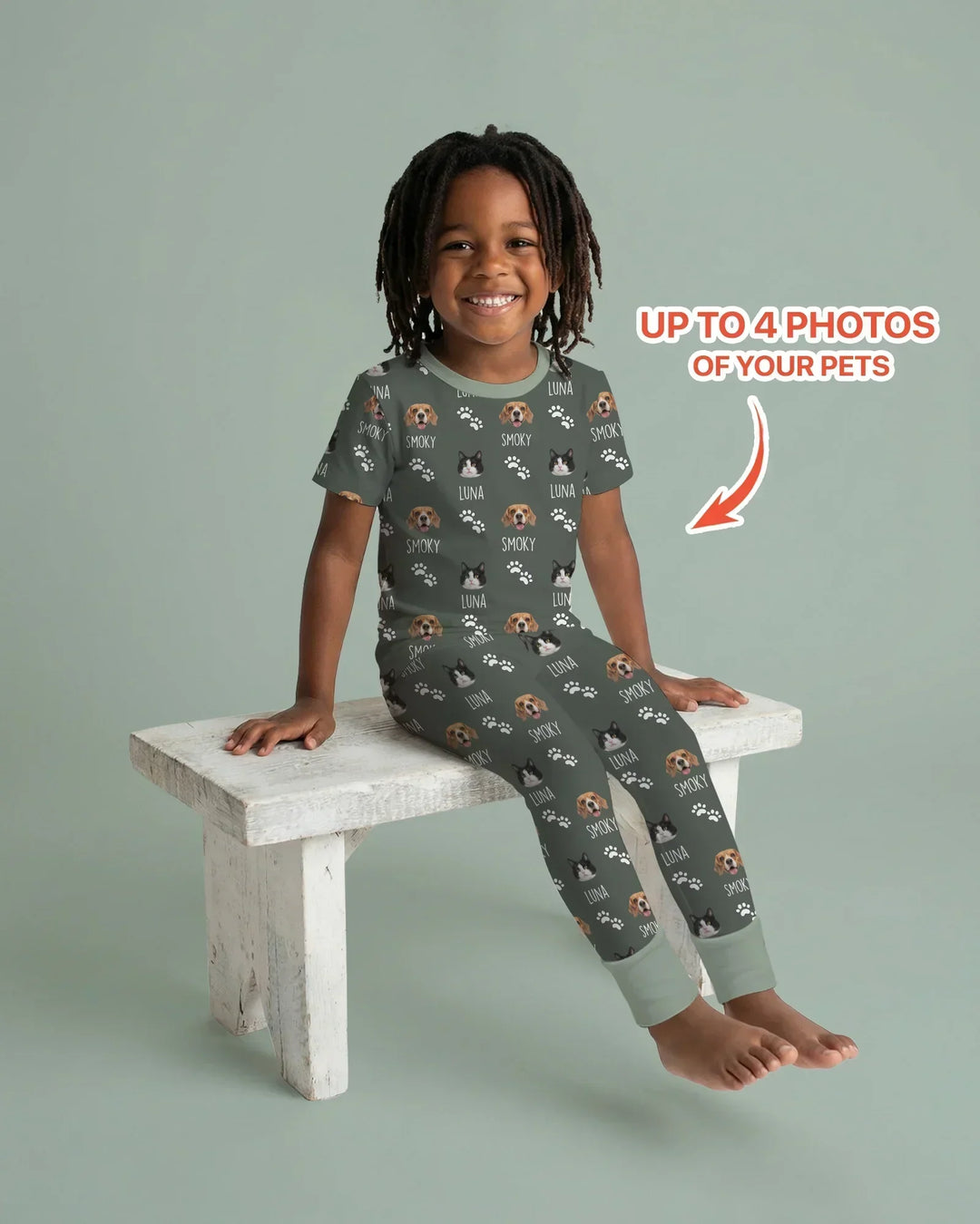 Custom Name and Pet Photos Bamboo Two Piece Short Sleeve Pajama Set