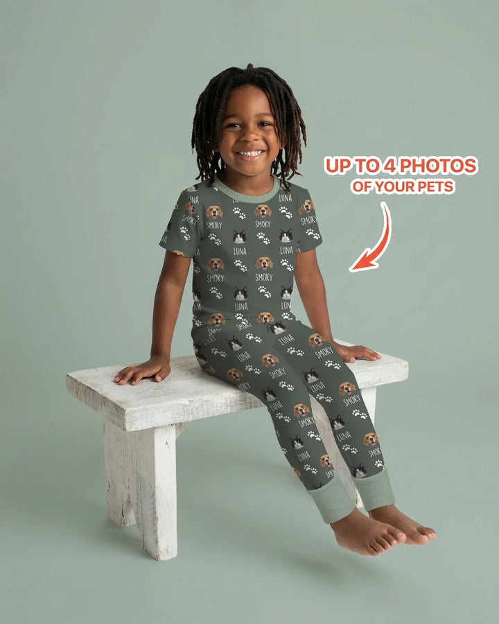Custom Name and Pet Photos Bamboo Two Piece Short Sleeve Pajama Set