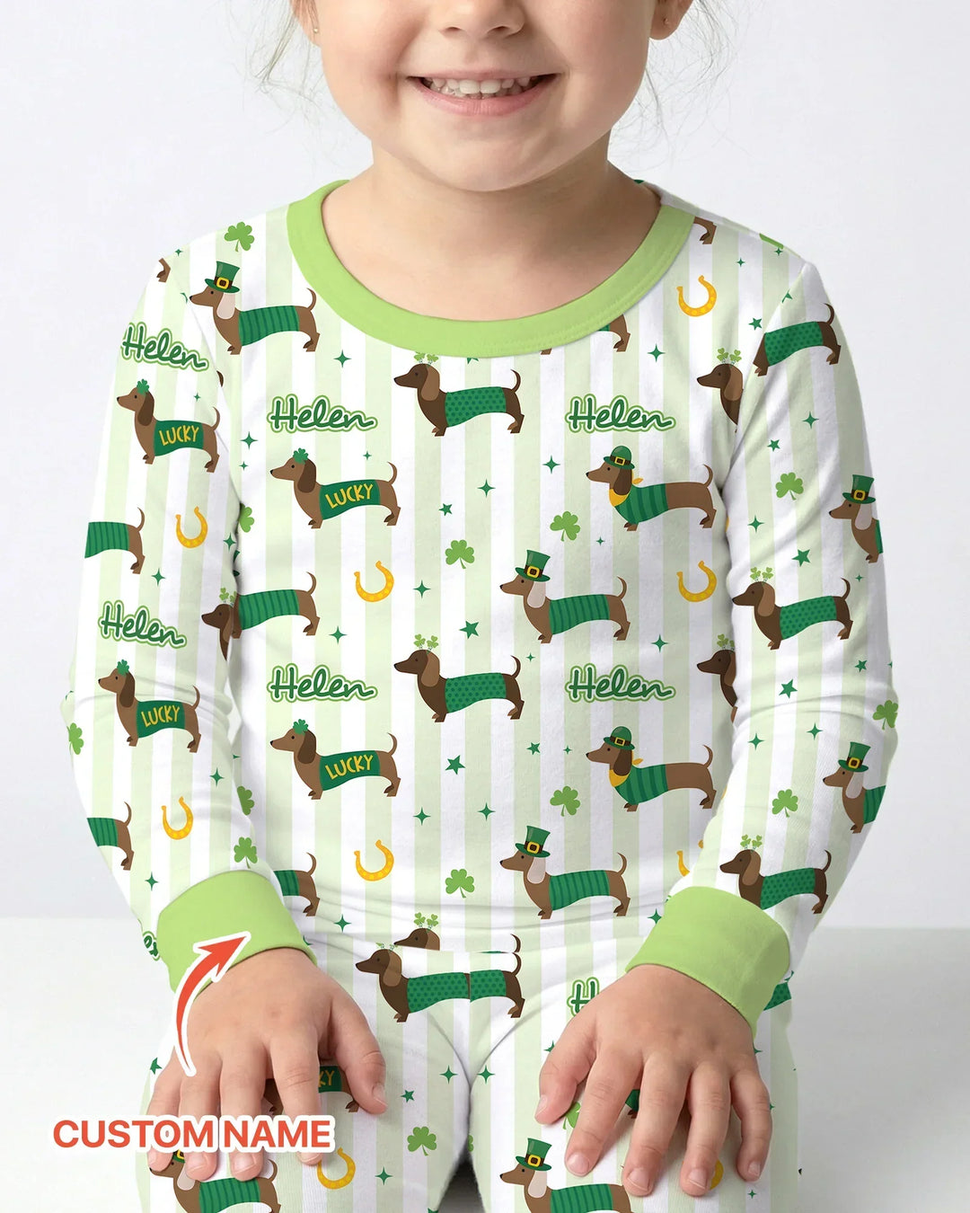 Lucky Dachshunds St. Patrick's Day Family Matching Bamboo Two Piece Long Sleeve Pajama Set