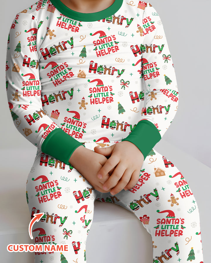Personalized Santa's Little Helper Bamboo Two Piece Long Sleeve Pajama Set