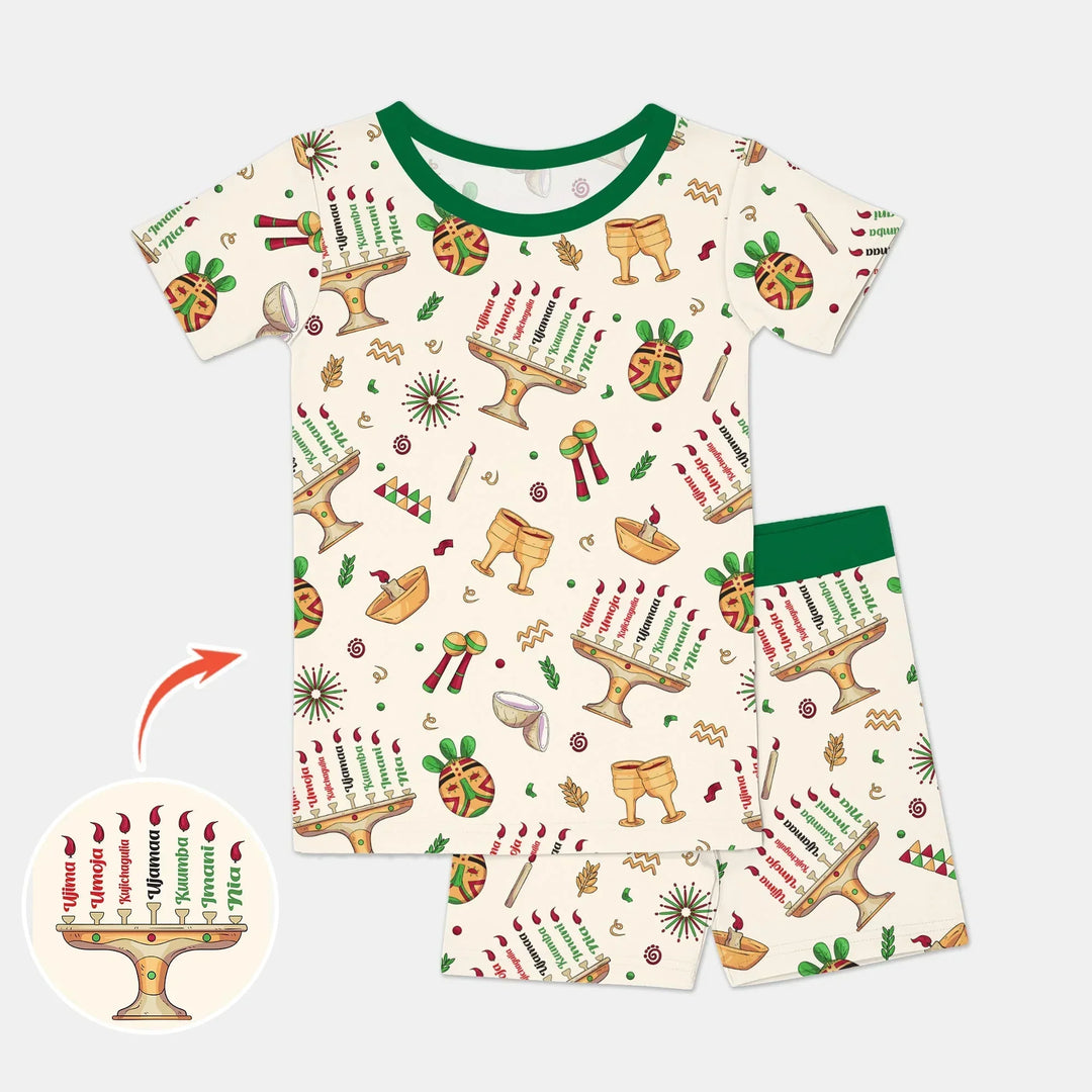 Happy Kwanzaa Bamboo Two Piece Short Sleeve Shorts Pajama Set