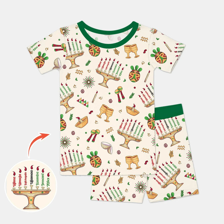 Happy Kwanzaa Bamboo Two Piece Short Sleeve Shorts Pajama Set
