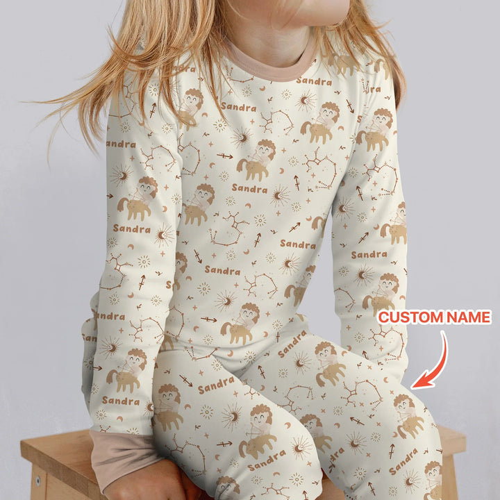 Bohemian Baby Zodiac Signs Custom Name Bamboo Two Piece Long Sleeve Pajama Set