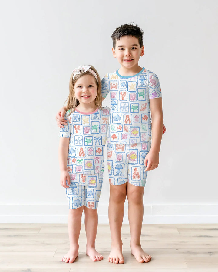 Coastal Treasures Family Matching Bamboo Two Piece Short Sleeve Shorts Pajama Set