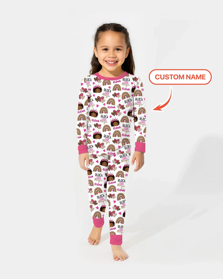 Black Girl Magic Custom Name Bamboo Two Piece Long Sleeve Pajama Set