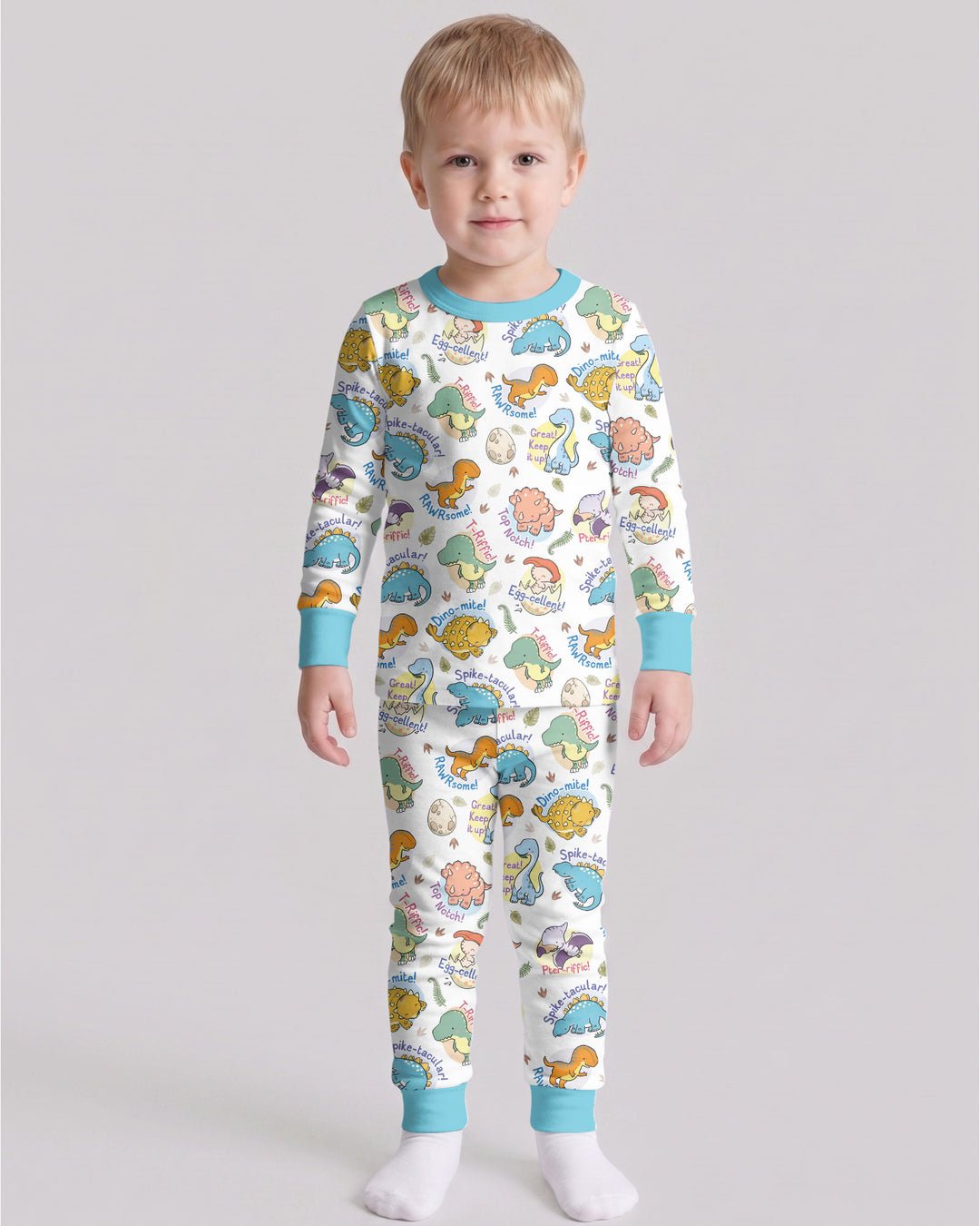Cute Dinosaur Pun Bamboo Two Piece Long Sleeve Pajama Set