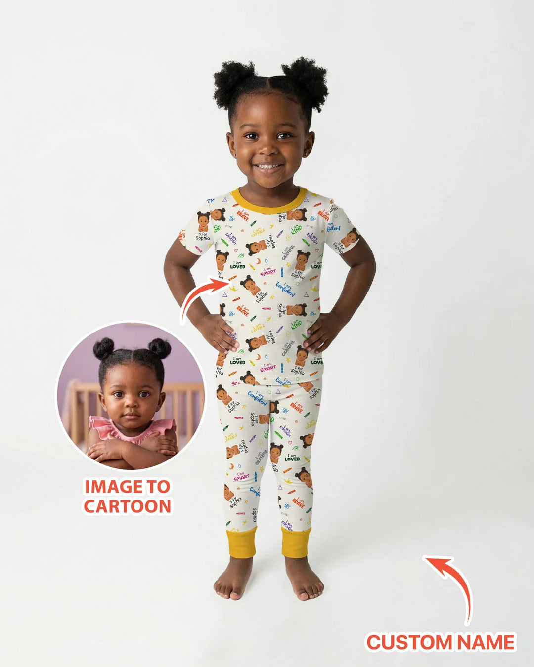 Kids Affirmations Custom  Bamboo Two Piece Short Sleeve Pajama Set