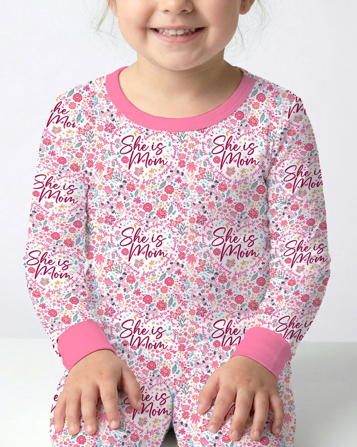 She Is Mom Floral Bamboo Two Piece Short Sleeve Pajama Set