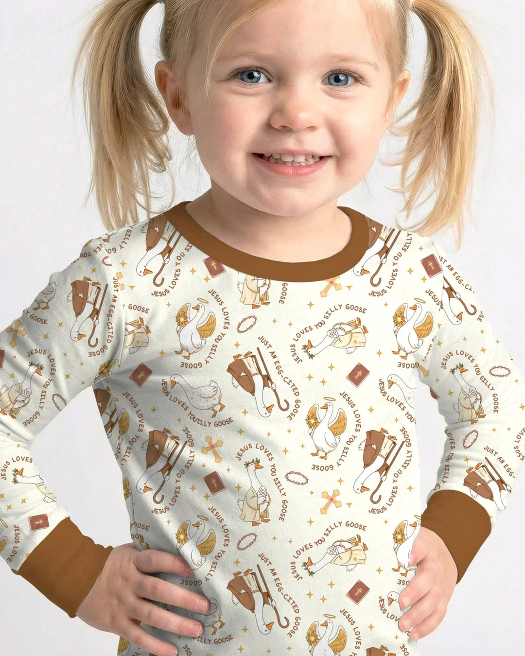 Jesus Loves You Silly Goose Bamboo Two Piece Long Sleeve Pajama Set