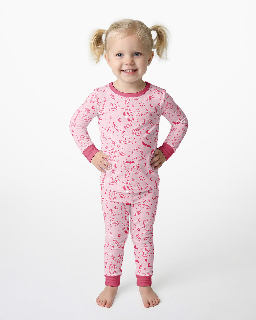 Cute Aesthetic Spooky Halloween Boo Bamboo Two Piece Long Sleeve Pajama Set