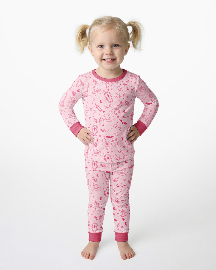 Cute Aesthetic Spooky Halloween Boo Bamboo Two Piece Long Sleeve Pajama Set