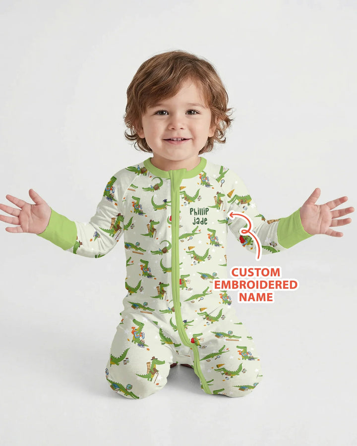 Custom Name Embroidered Alligator Bamboo Convertible Zippy