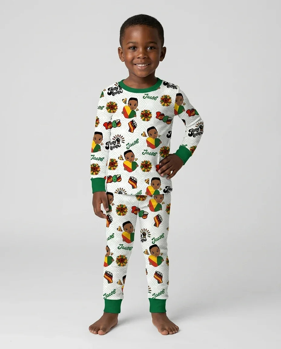 Custom Name Bloom in Freedom Bamboo Two Piece Long Sleeve Pajama Set