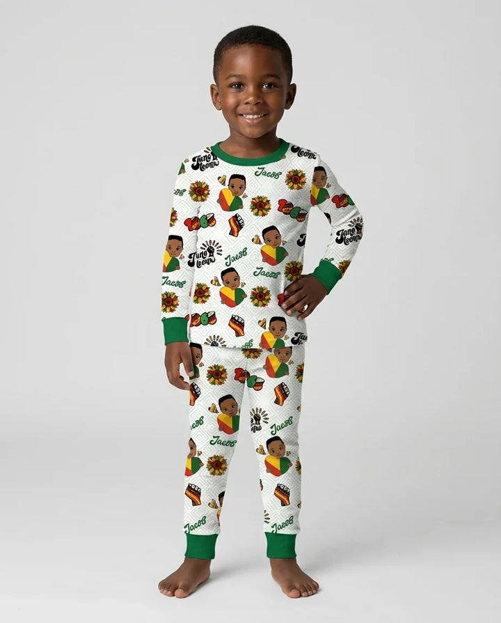 Custom Name Bloom in Freedom Bamboo Two Piece Long Sleeve Pajama Set