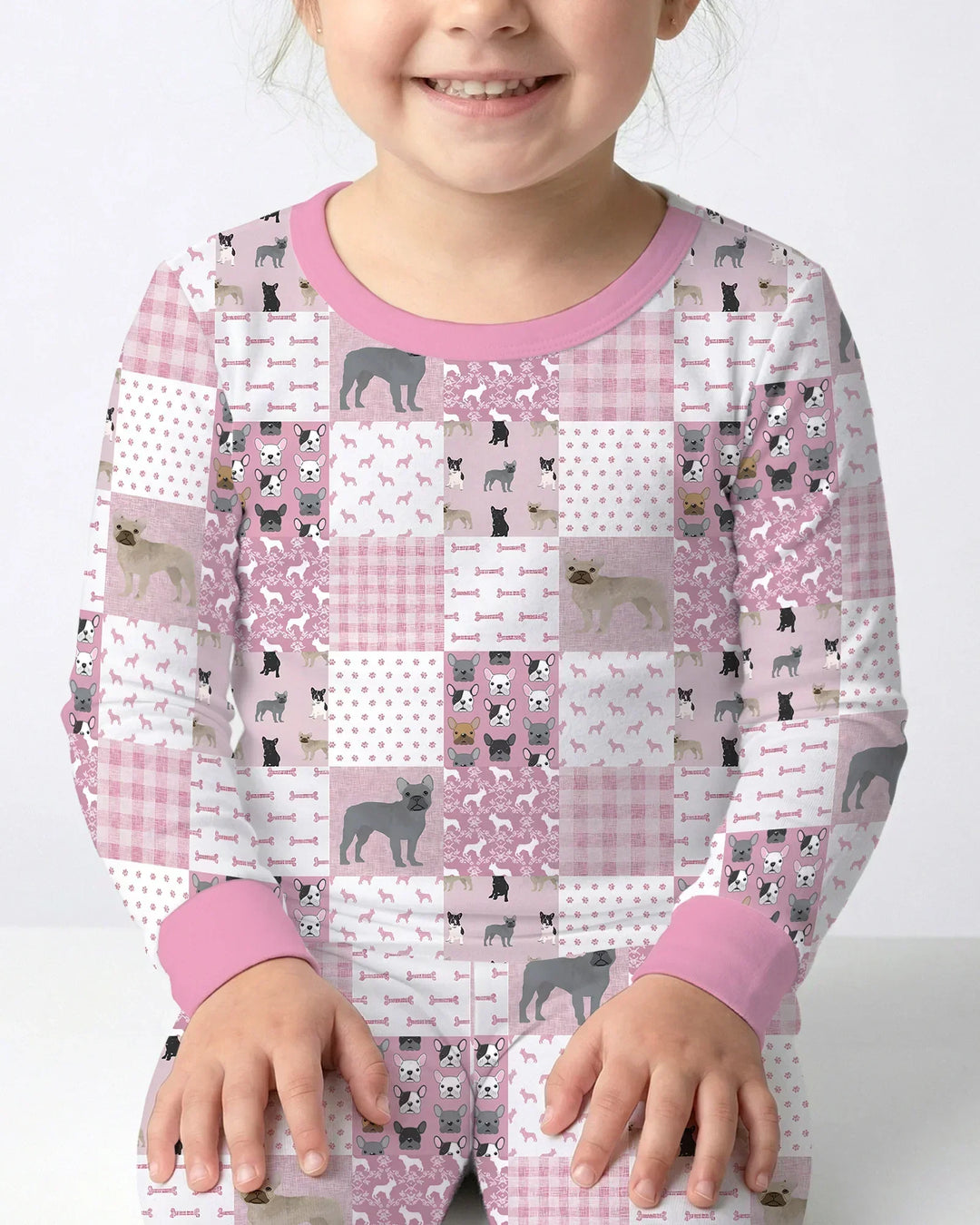 Frenchies Patchwork Family Matching Bamboo Two Piece Long Sleeve Pajama Set