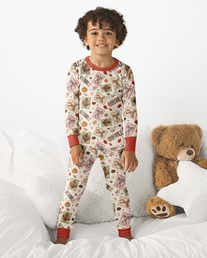 Preppy Thanksgiving Gobble Bamboo Two Piece Long Sleeve Pajama Set