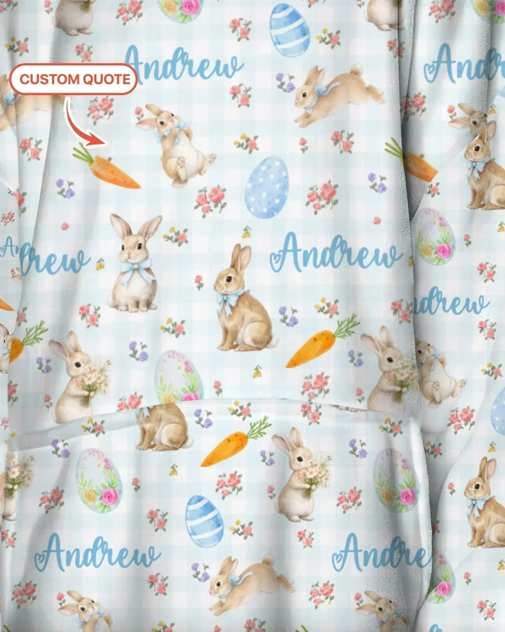 Custom Name Bunny Garden Bamboo Blanket Hoodie