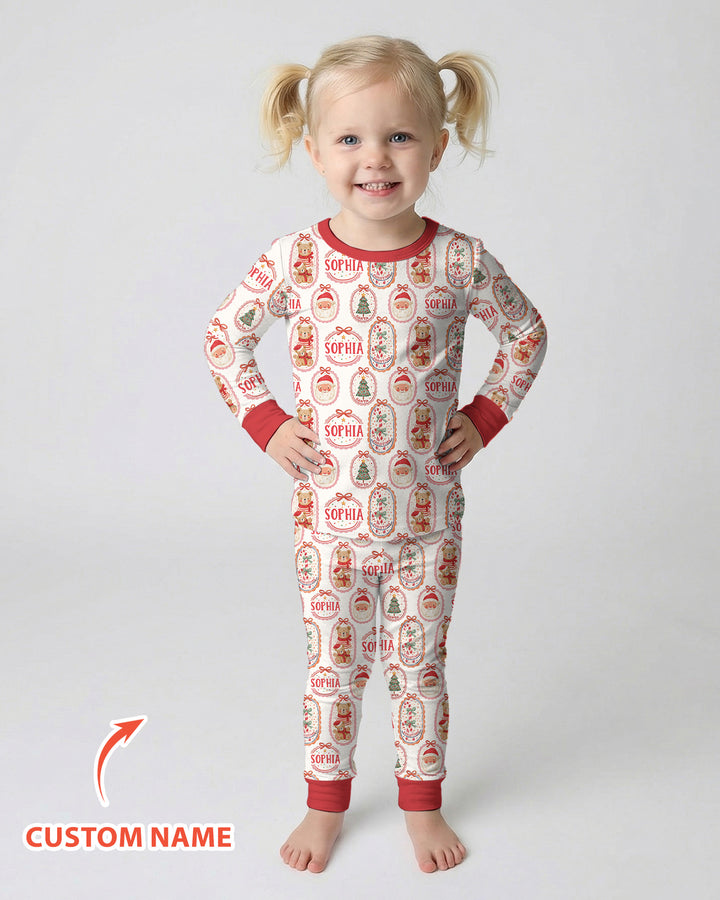 Vintage Christmas Cameo Bamboo Two Piece Long Sleeve Pajama Set