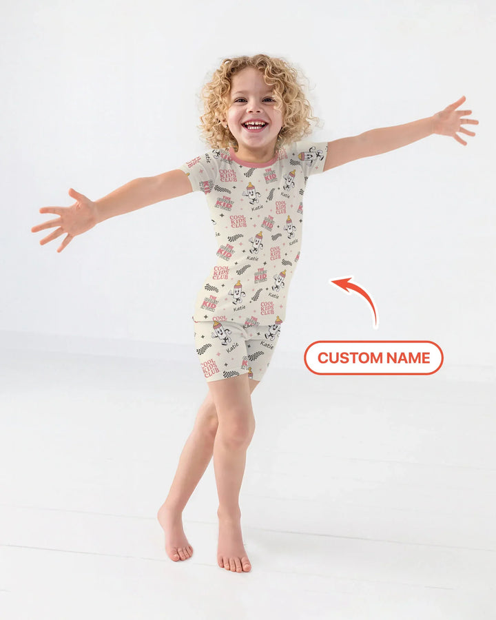 Custom Name Cool Club Daddy & Me Matching Bamboo Two Piece Short Sleeve Shorts Pajama Set