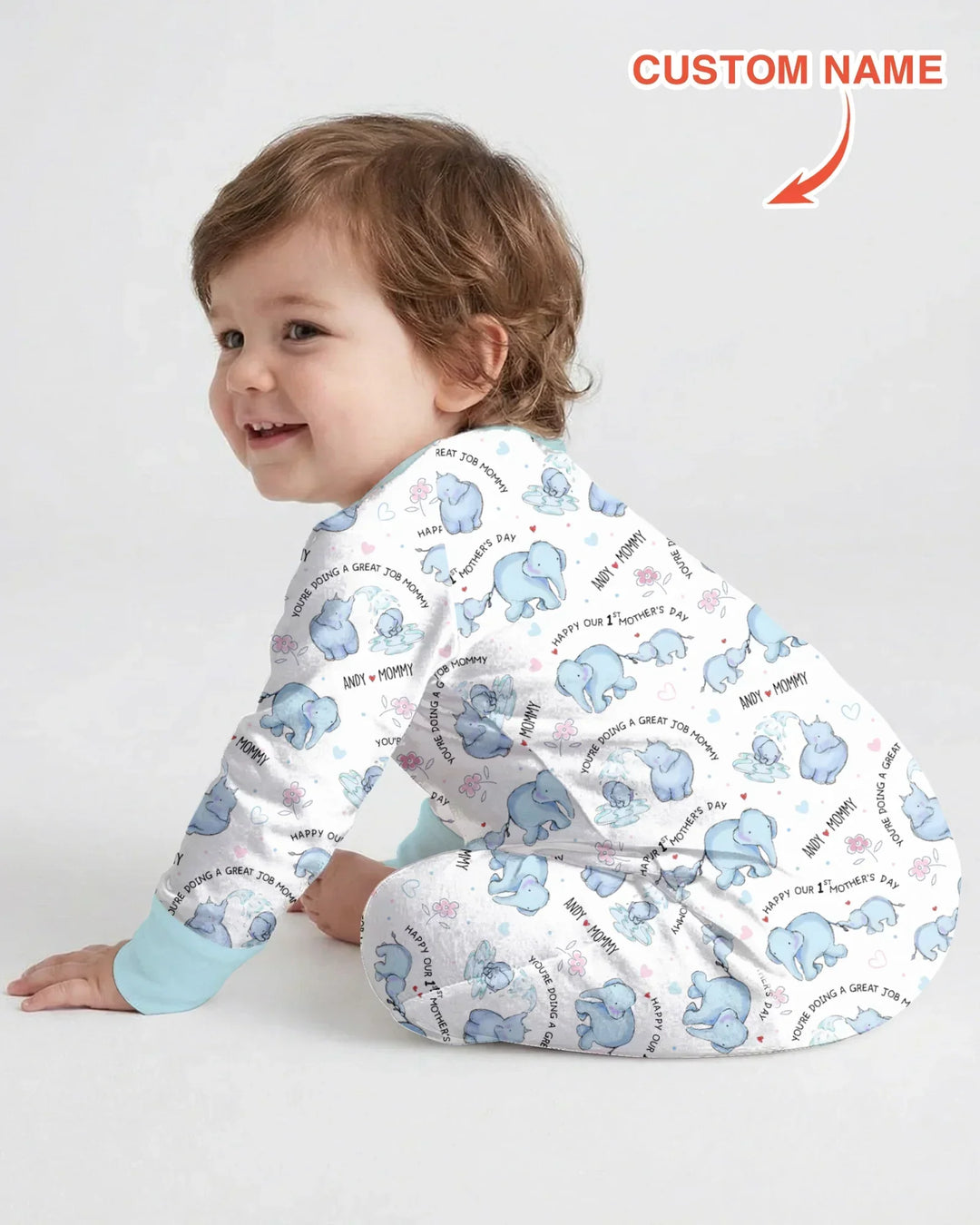 Custom Name Mother & Baby Elephant Bamboo Convertible Zippy