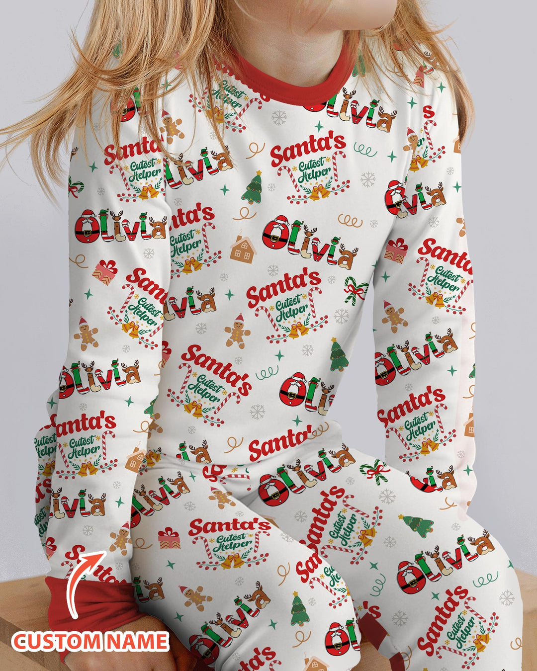 Personalized Santa's Little Helper Bamboo Two Piece Long Sleeve Pajama Set