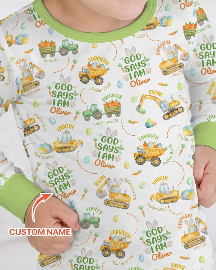 Happy Easter God Says I Am Custom Name Bamboo Two Piece Long Sleeve Pajama Set