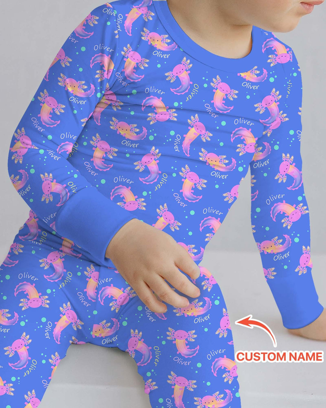 Axolotl Glow Custom Name Bamboo Two Piece Long Sleeve Pajama Set
