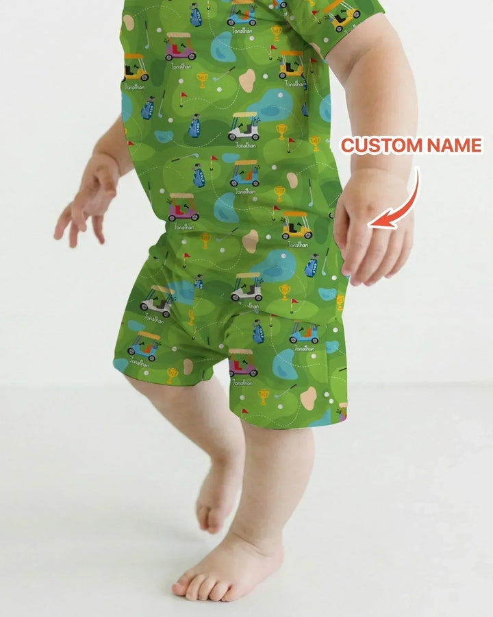 Custom Name Golf Season Family Matching Bamboo Two Piece Short Sleeve Shorts Pajama Set