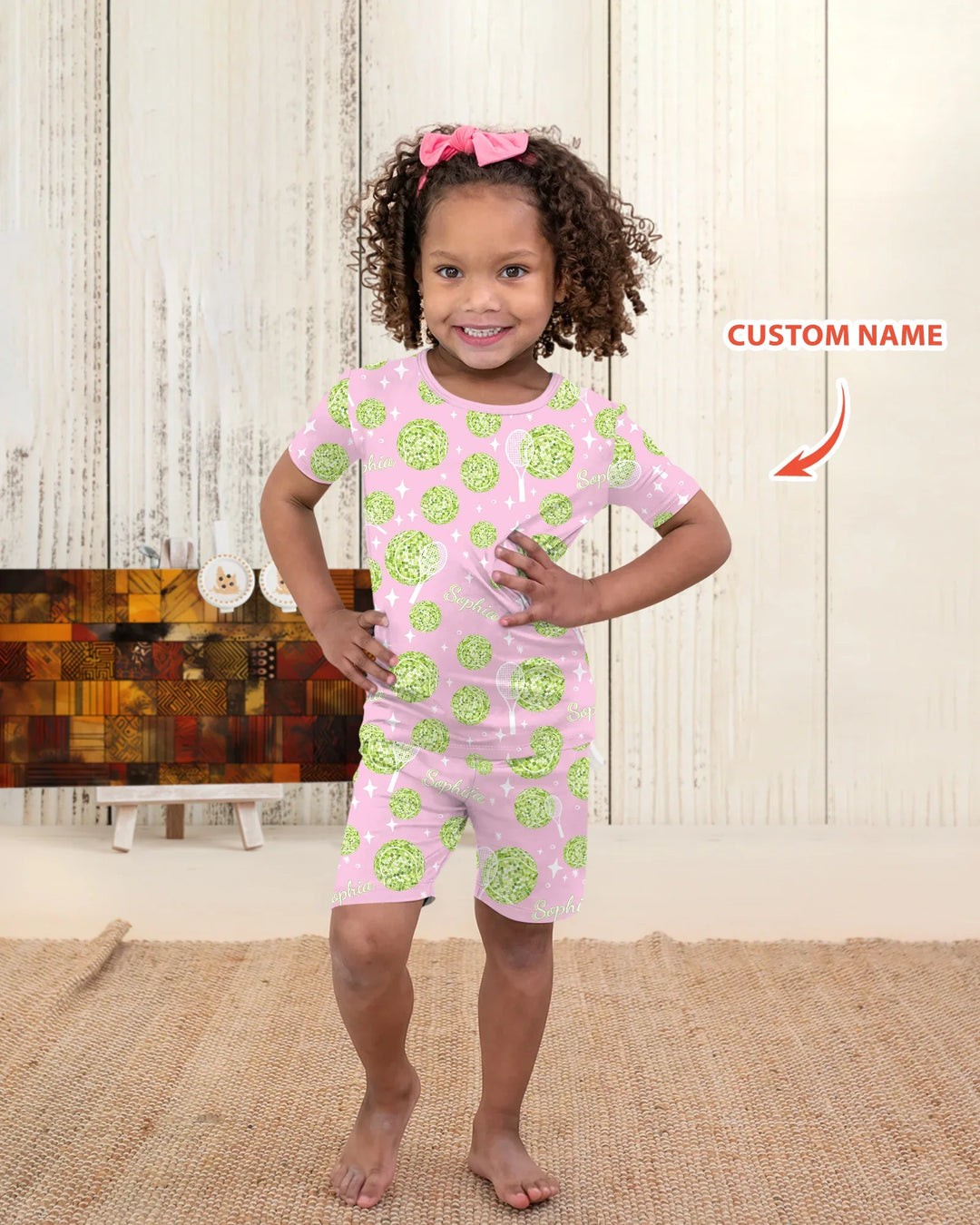 Tennis Disco Girl Party Matching Bamboo Two Piece Short Sleeve Shorts Pajama Set