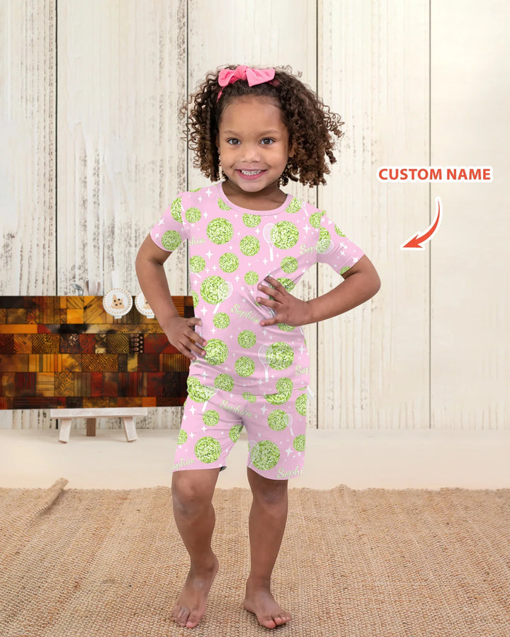 Tennis Disco Girl Party Matching Bamboo Two Piece Short Sleeve Shorts Pajama Set