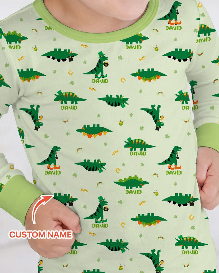 Lucky Dino Bamboo Two Piece Long Sleeve Pajama Set