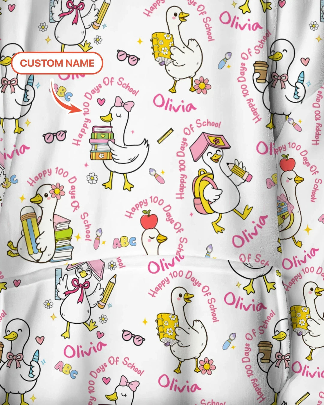 Custom Name Goose Happy 100 Days Of School Bamboo Blanket Hoodie