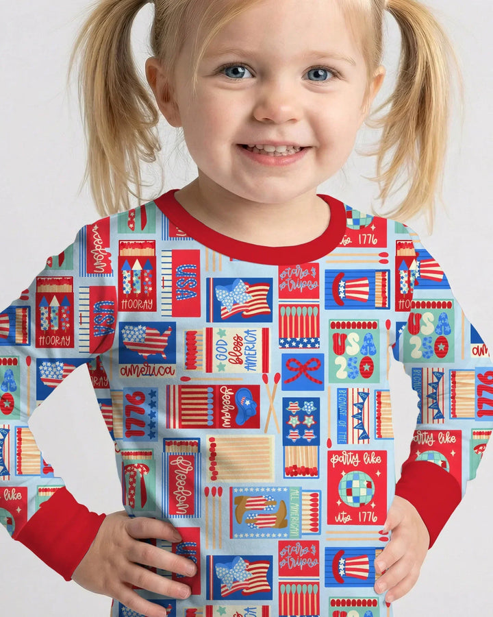 Patriotic Matchbox Family Matching Bamboo Two Piece Long Sleeve Pajama Set