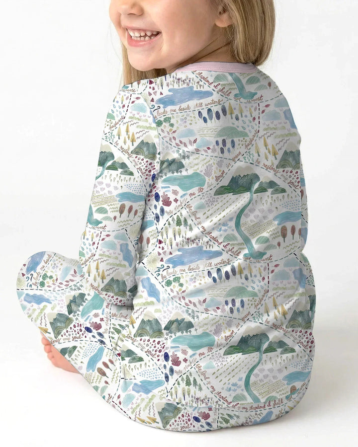 Whimsical Psalms 23 Map Bamboo Two Piece Long Sleeve Pajama Set