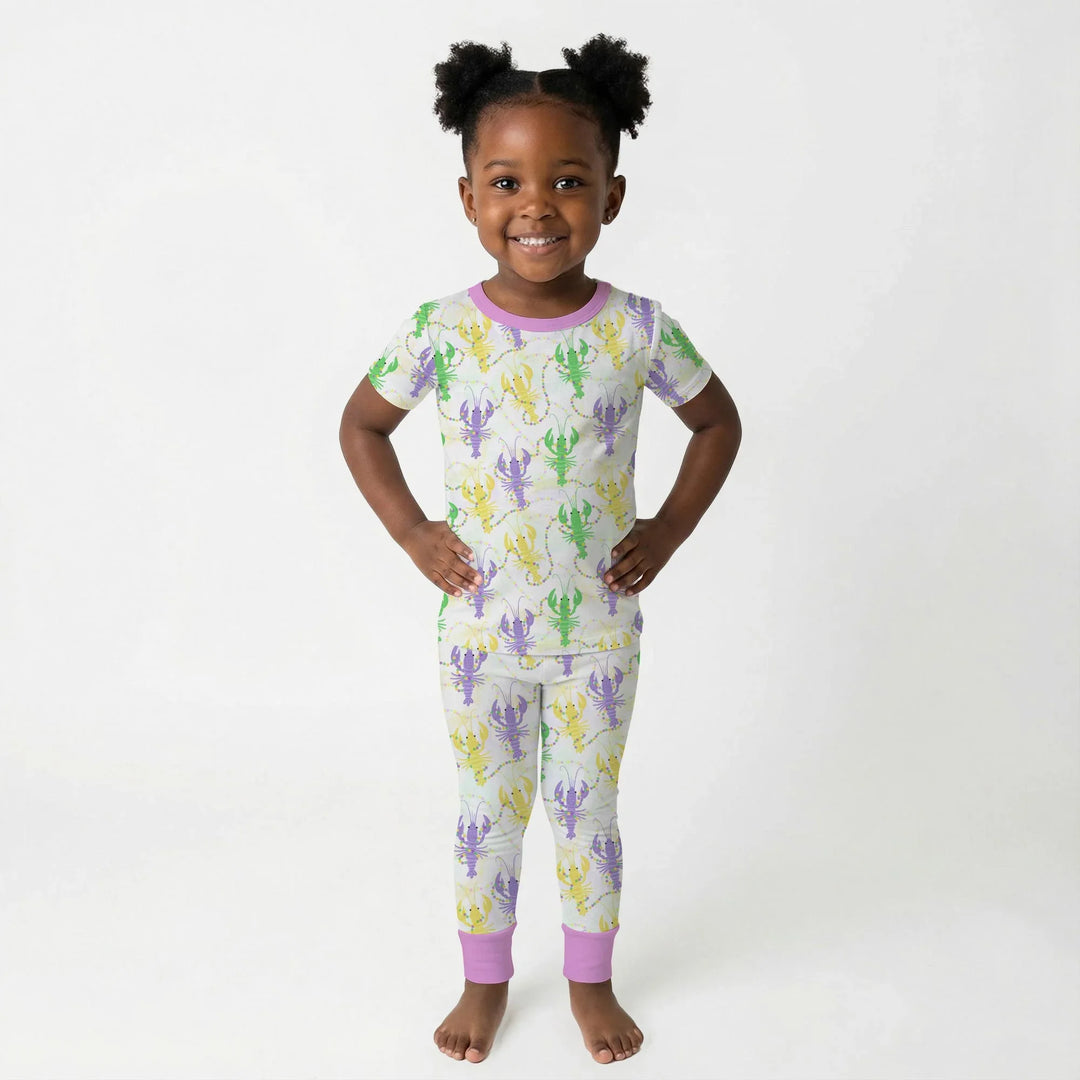 Mardi Gras Crawfish Family Matching Bamboo Two Piece Short Sleeve Pajama Set