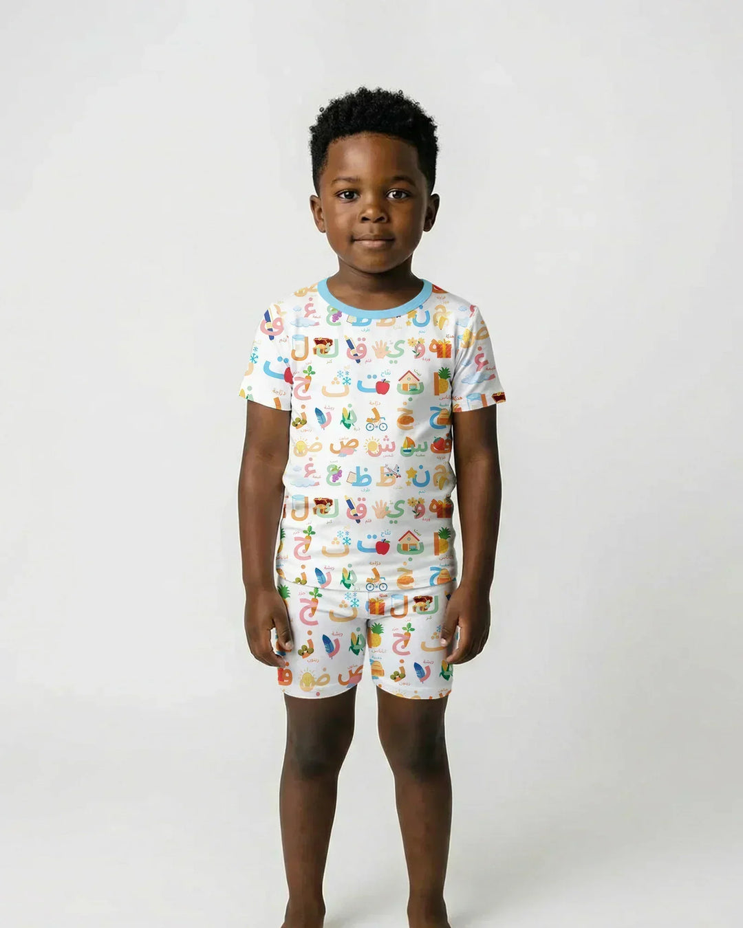Arabic Alphabet Bamboo Two Piece Short Sleeve Shorts Pajama Set