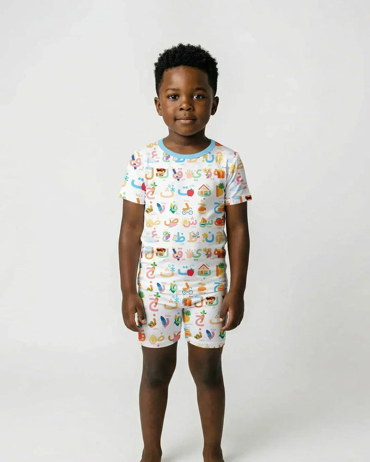 Arabic Alphabet Bamboo Two Piece Short Sleeve Shorts Pajama Set