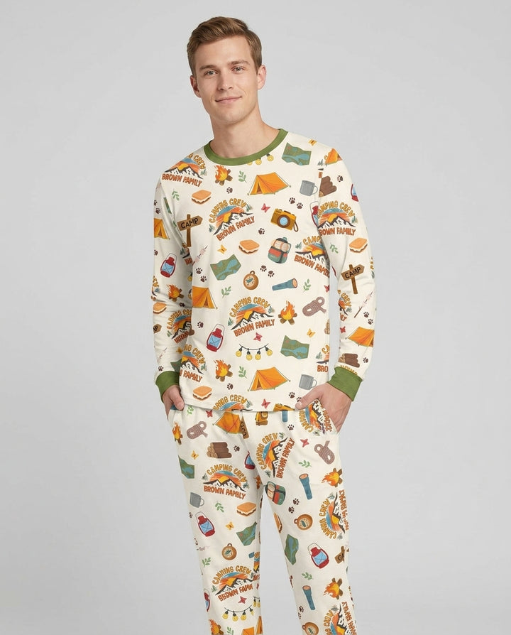Custom Name Camping Crew Family Matching Bamboo Men's Pajama Set