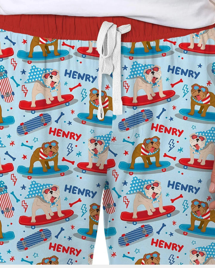 Personalized Patriotic Skate Pups Family Matching Bamboo Men's Pajama Set