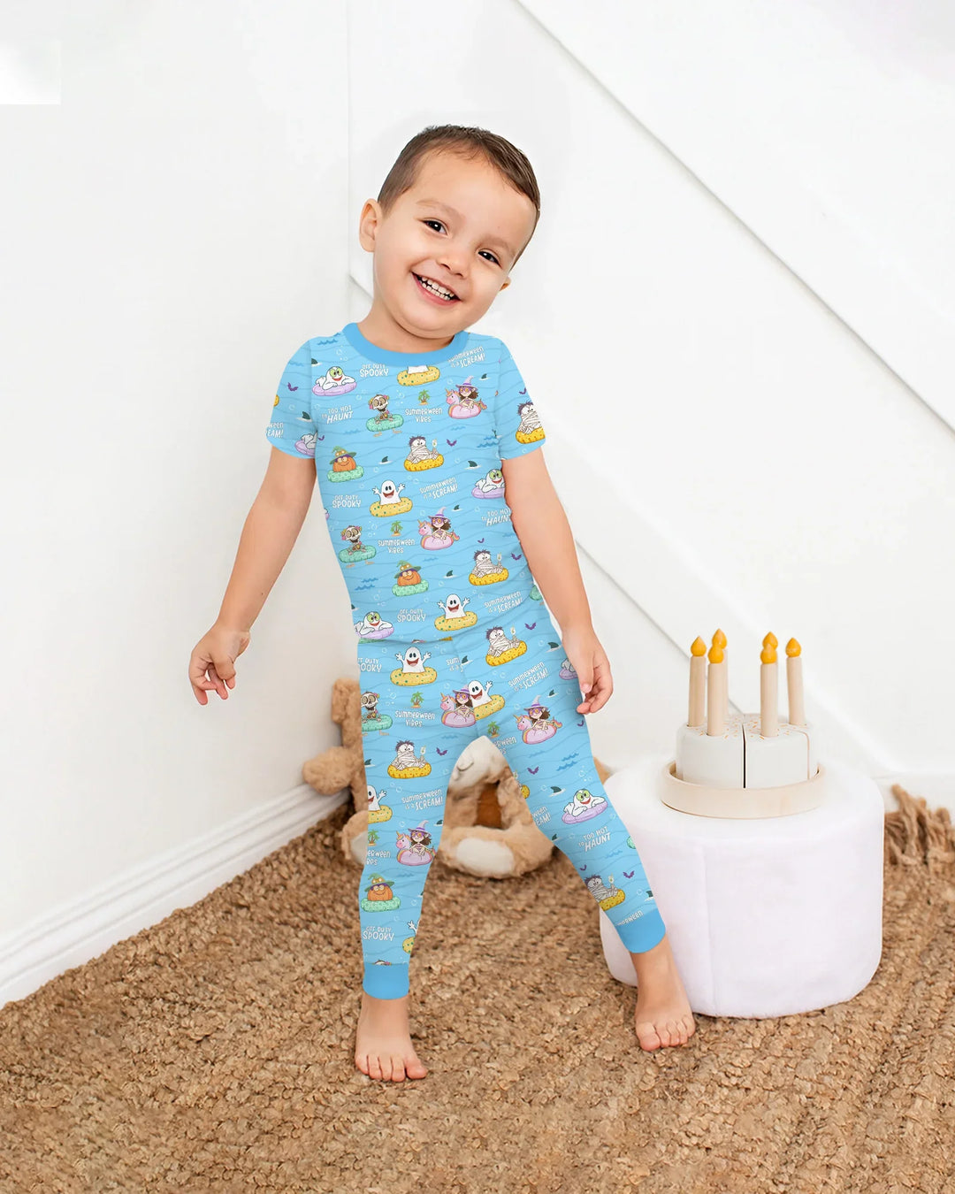 Summerween Cartoon Bamboo Two Piece Short Sleeve Pajama Set