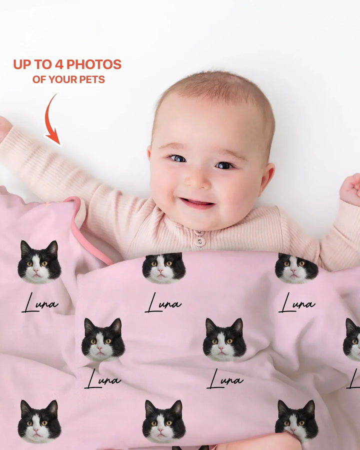 Custom Name and Pet Photos Bamboo Blanket