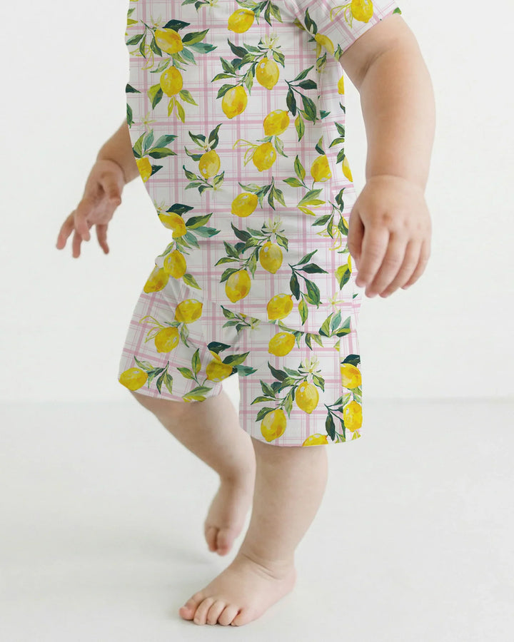 Mediterranean Lemons Family Matching Bamboo Two Piece Short Sleeve Shorts Pajama Set